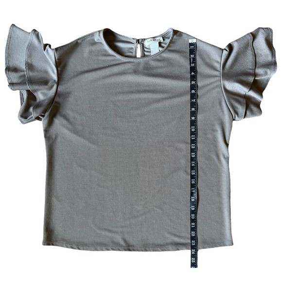 Faith and Joy Monteau Blouse Women's Top Tan Ruffled Flutter Sleeves Keyhole S - Picture 6 of 8